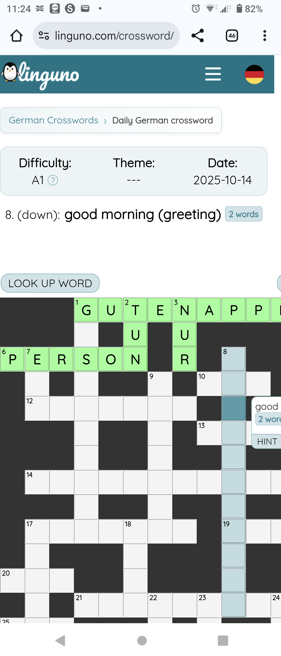 a screenshot showing a crossword puzzle in the german language